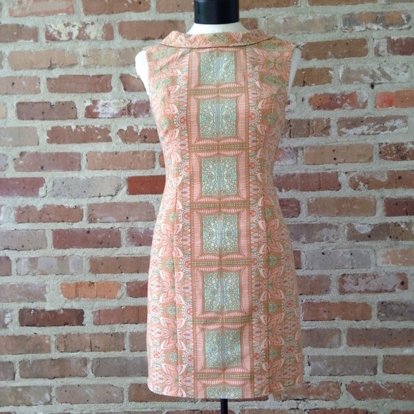 60s-style Sleeveless Mint & Orange Sheath Dress - Picture 1 of 8